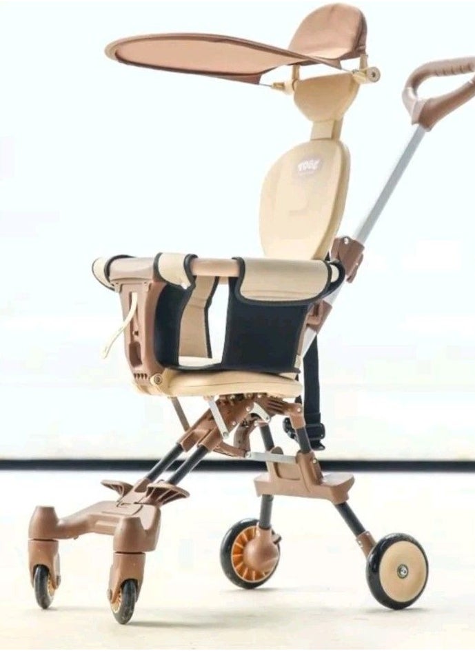 Generic Honeylivo 4-Wheel Folding Stroller, Lightweight, Easy to Fold, High Quality Design for 1-5 Years Old, Airplane, Brown  - Image 1