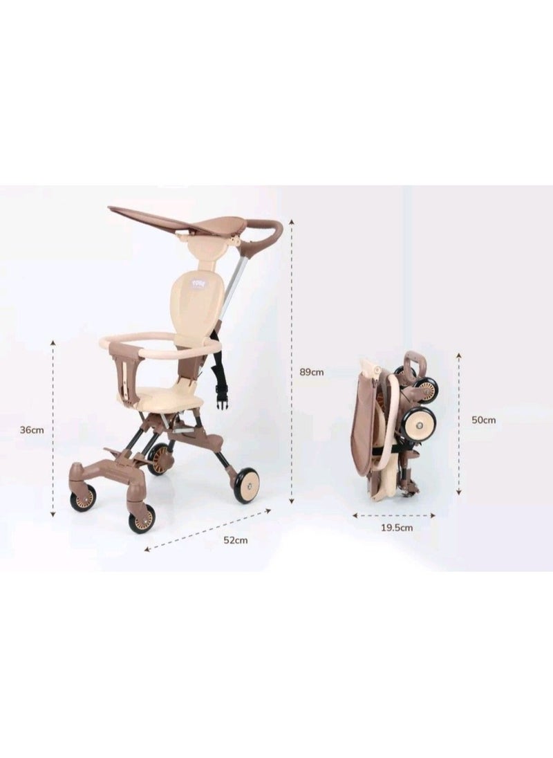 Generic Honeylivo 4-Wheel Folding Stroller, Lightweight, Easy to Fold, High Quality Design for 1-5 Years Old, Airplane, Brown  - Image 2