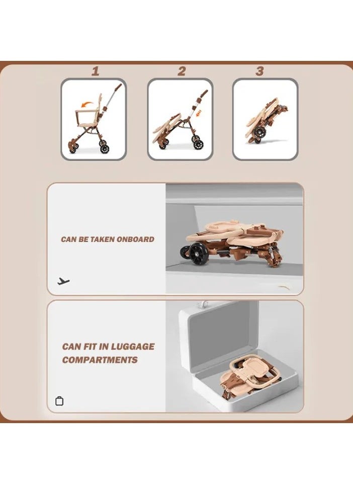 Generic Honeylivo 4-Wheel Folding Stroller, Lightweight, Easy to Fold, High Quality Design for 1-5 Years Old, Airplane, Brown  - Image 3