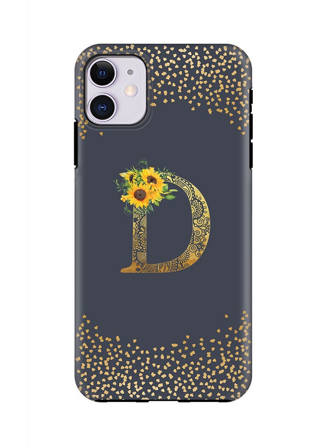 Stylizedd Monogram Tough Cover for Apple iPhone 11 Case Custom Initials Letter Floral Mandala Pattern Tough Pro Dual Layer hybrid PC inner TPU protection Alphabet- D (Grey) - Image 1