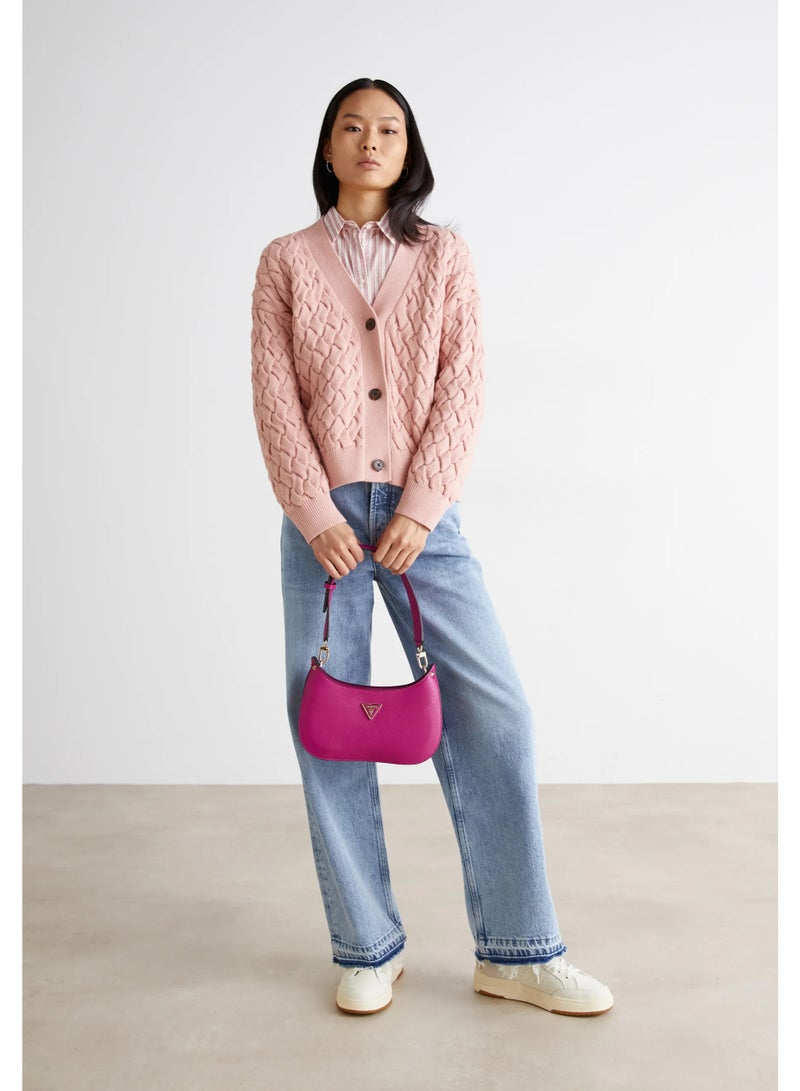 جس حقيبة GUESS Meridian Mini Top Zip – لمسة أنيقة بلون البويزن بيري الجريء - Image 5