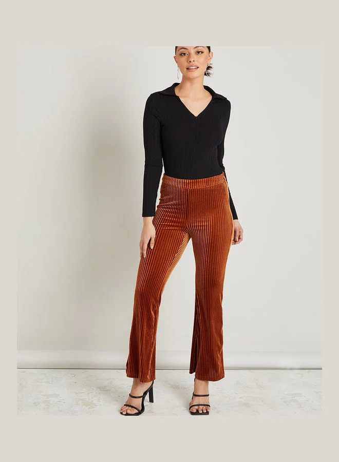 Styli High Waist Ribbed Flare Leg Corduroy Trouser