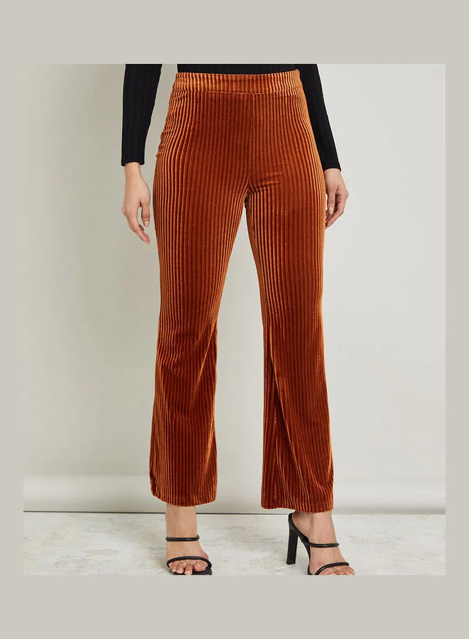 Styli High Waist Ribbed Flare Leg Corduroy Trouser