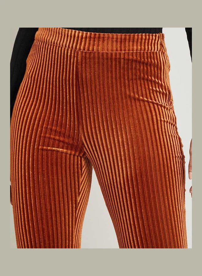 Styli High Waist Ribbed Flare Leg Corduroy Trouser
