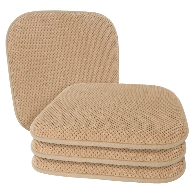PAGGED Khaki Kitchen Dining Chairs Cushions Set of 4 Non Slip Foam Patio Seat Cushions Washable Soft Thick Pads Large Wooden Metal Chair Cushions,17" x 15" - Image 1