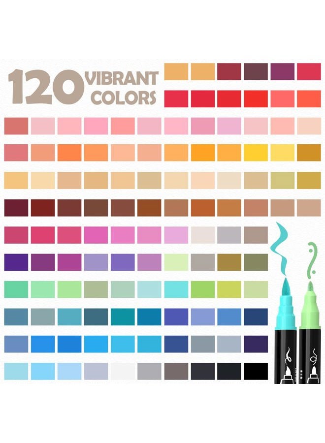 TOSHARE 120 Colors Acrylic Paint Markers, Waterproof Dual Tip Acrylic Paint Pens with Brush and Fine Tip, Markers Set for Paper, Rock, Wood, Canvas, Glass, Ceramic and DIY Crafts Making Art Supplies - Image 3