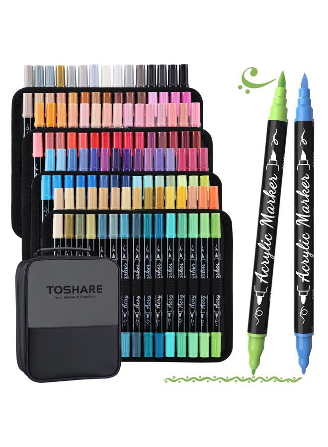 TOSHARE 120 Colors Acrylic Paint Markers, Waterproof Dual Tip Acrylic Paint Pens with Brush and Fine Tip, Markers Set for Paper, Rock, Wood, Canvas, Glass, Ceramic and DIY Crafts Making Art Supplies - Image 1