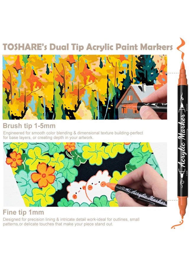 TOSHARE 120 Colors Acrylic Paint Markers, Waterproof Dual Tip Acrylic Paint Pens with Brush and Fine Tip, Markers Set for Paper, Rock, Wood, Canvas, Glass, Ceramic and DIY Crafts Making Art Supplies - Image 2