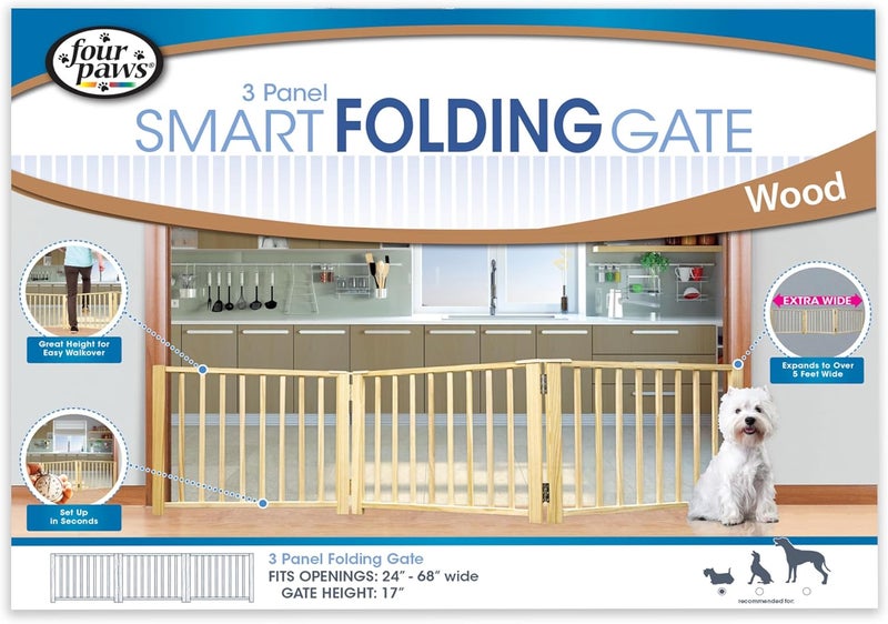 Four Paws Expandable Dog Gate Wood Gate for Dogs 3Panel 2468 W x 17 H - Image 1