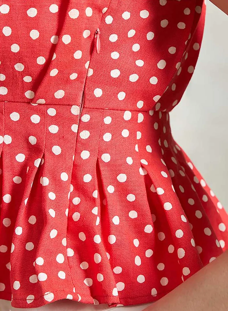 Virgio VIRGIO Linen Polka Print Peplum Crop Top