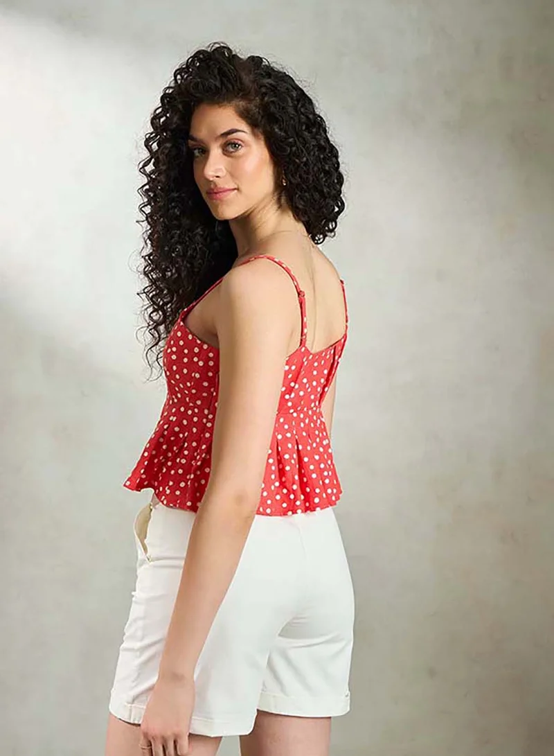 Virgio VIRGIO Linen Polka Print Peplum Crop Top