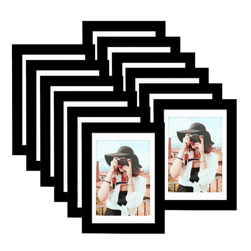 Picrit 5x7 Picture Frame for Wall Mounting or Table Top Display Set of 12 Display 4x6 with Mat or 5x7 Without Mat Black