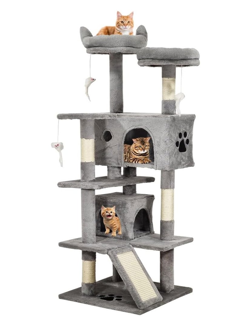 NNC PETS Indoor cat tree tower, Cat tree activity center with Cozy condos, Sisal scratching post, and Soft plush perches, Multi-level cat tower with Dangling toys, Durable and Easy to assemble, 140 cm, (Grey) - Image 1
