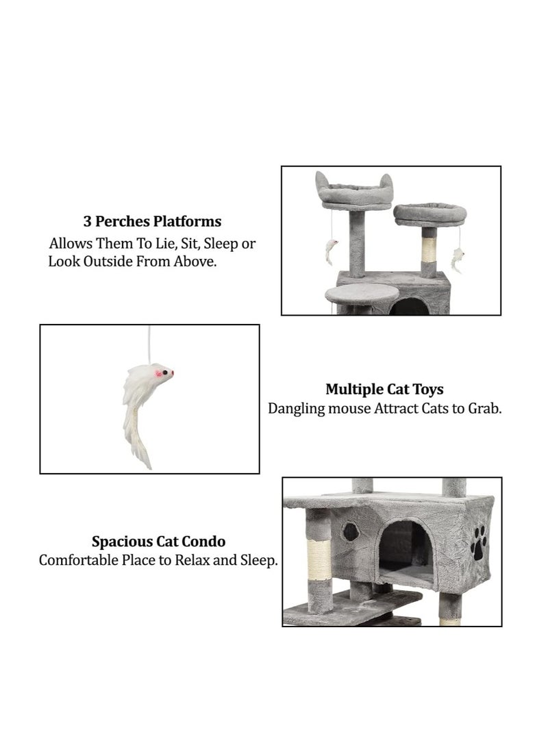 NNC PETS Indoor cat tree tower, Cat tree activity center with Cozy condos, Sisal scratching post, and Soft plush perches, Multi-level cat tower with Dangling toys, Durable and Easy to assemble, 140 cm, (Grey) - Image 3