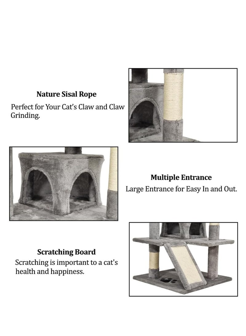 NNC PETS Indoor cat tree tower, Cat tree activity center with Cozy condos, Sisal scratching post, and Soft plush perches, Multi-level cat tower with Dangling toys, Durable and Easy to assemble, 140 cm, (Grey) - Image 4