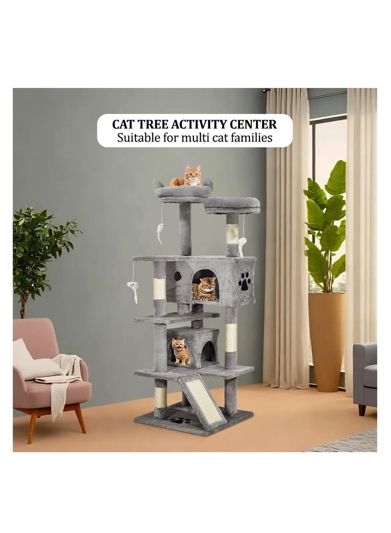 NNC PETS Indoor cat tree tower, Cat tree activity center with Cozy condos, Sisal scratching post, and Soft plush perches, Multi-level cat tower with Dangling toys, Durable and Easy to assemble, 140 cm, (Grey) - Image 5