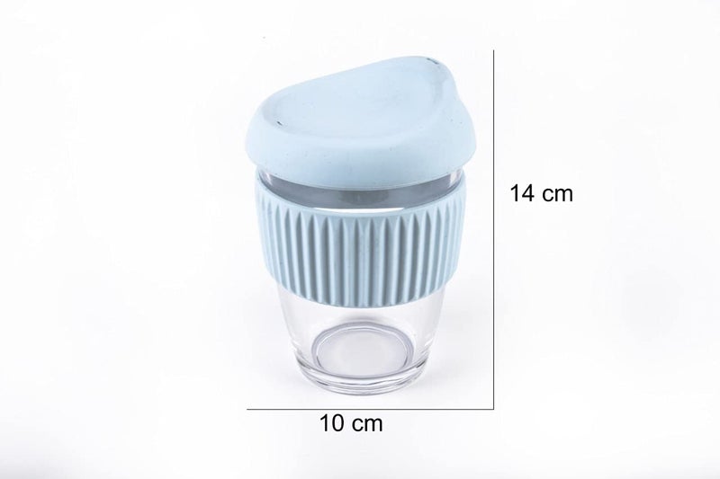 Baskety Glass Tumbler Reusable Coffee & Tea Cup 300ml Insulated Clear Travel Mug with Silicone Lid (Blue, Pack of 1) - Image 2
