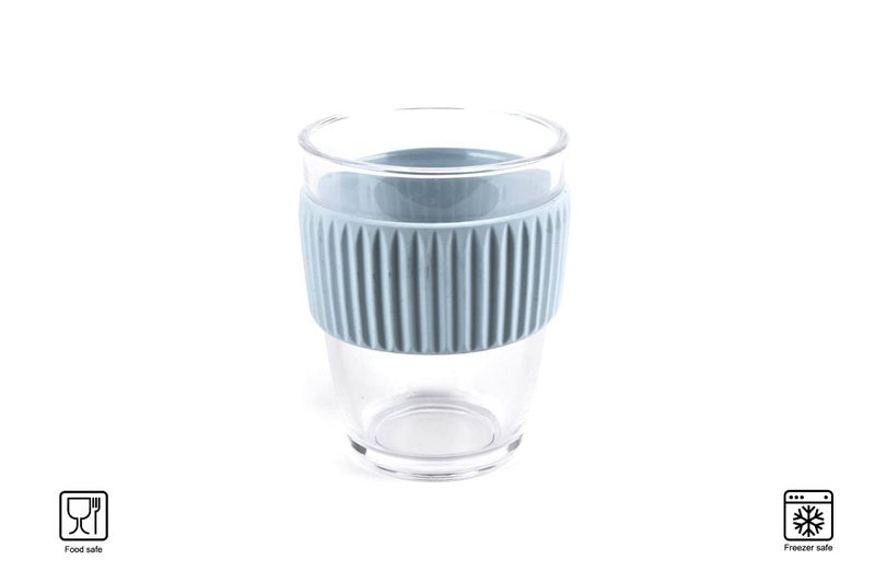 Baskety Glass Tumbler Reusable Coffee & Tea Cup 300ml Insulated Clear Travel Mug with Silicone Lid (Blue, Pack of 1) - Image 4
