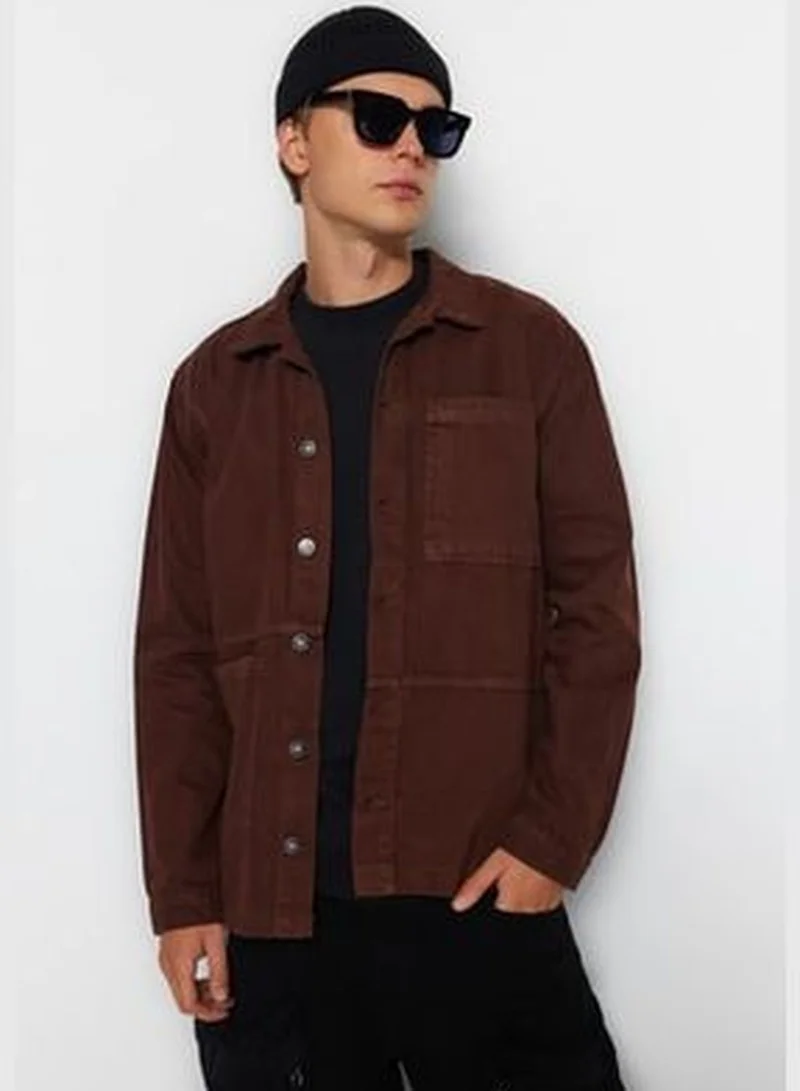 trendyol Men's Brown Regular Fit Denim Jeans Jacket TMNAW23CE00020