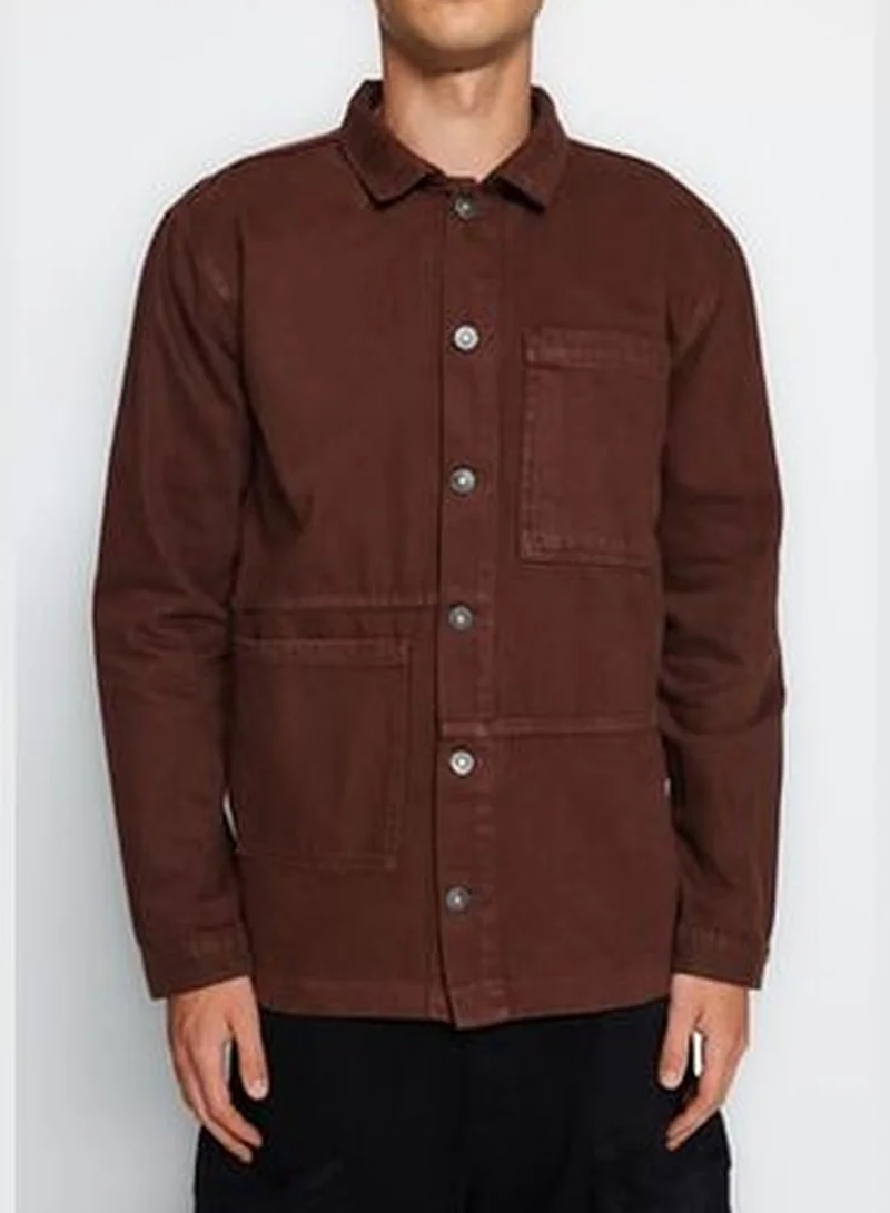 trendyol Men's Brown Regular Fit Denim Jeans Jacket TMNAW23CE00020