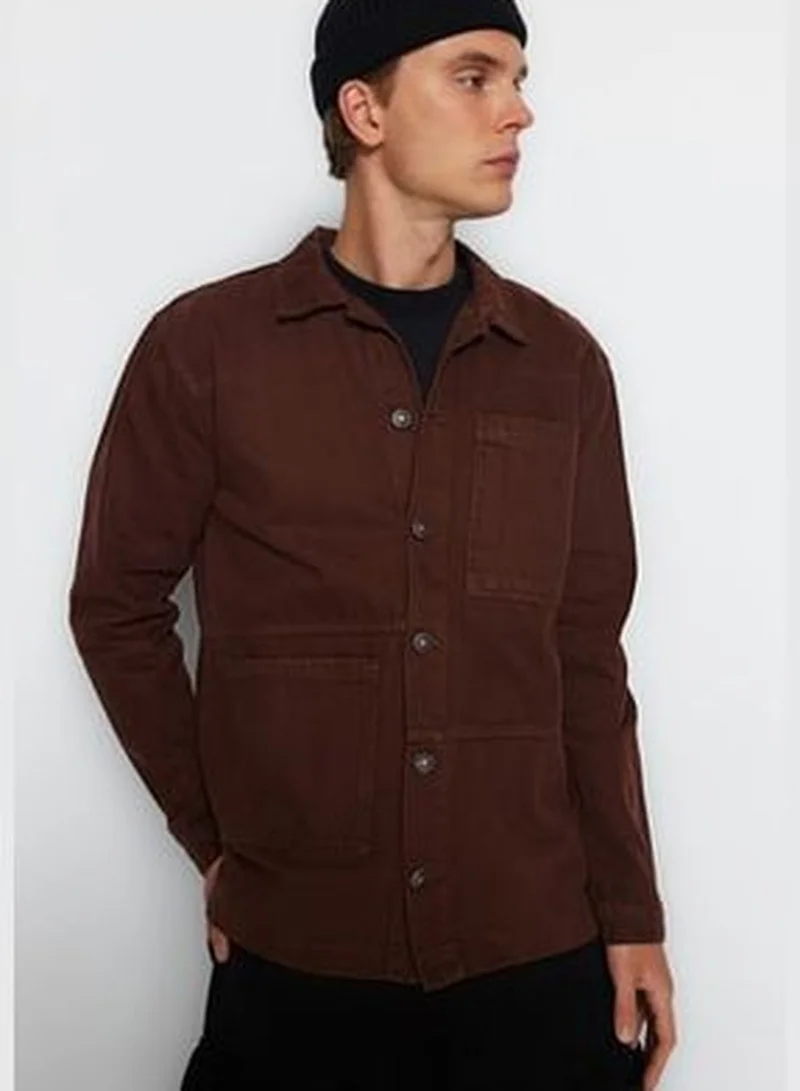 trendyol Men's Brown Regular Fit Denim Jeans Jacket TMNAW23CE00020