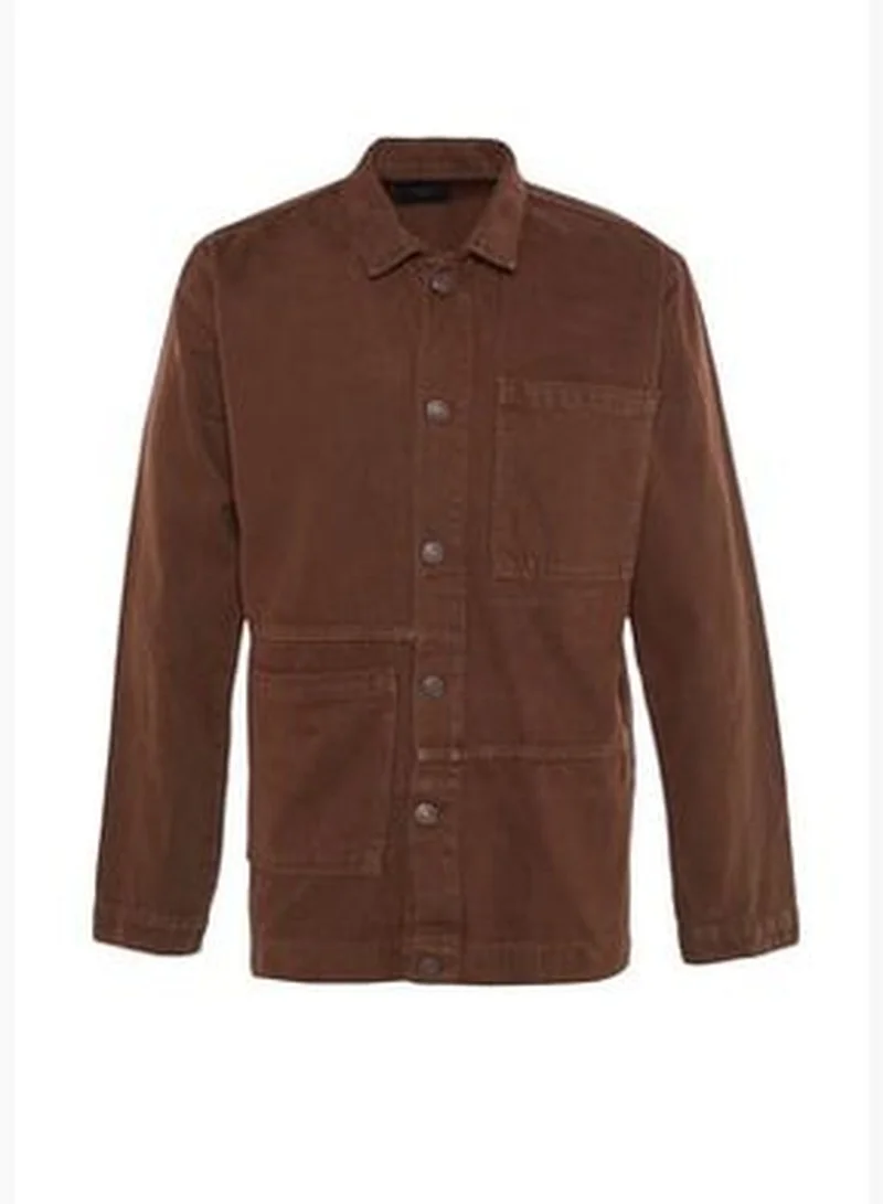 trendyol Men's Brown Regular Fit Denim Jeans Jacket TMNAW23CE00020