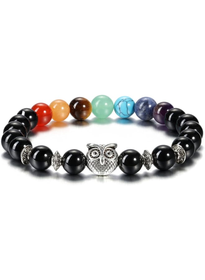 Top Plaza 7 Chakra Stone Bead Bracelet Reiki Healing Yoga Meditation Anxiety Stretch Bracelets Owl Gifts for Women Men, 7 inches, Stone, not-known  - Image 1