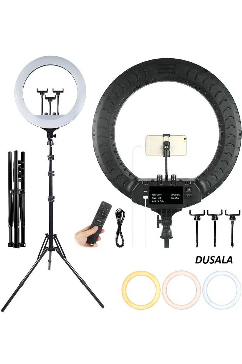 DUSALA Ring Light With Photography tripod Stand And Remote Control for tiktok snapchat youtube online streaming 21-inch Big Selfie light RL-21 with Remote Black - Image 1