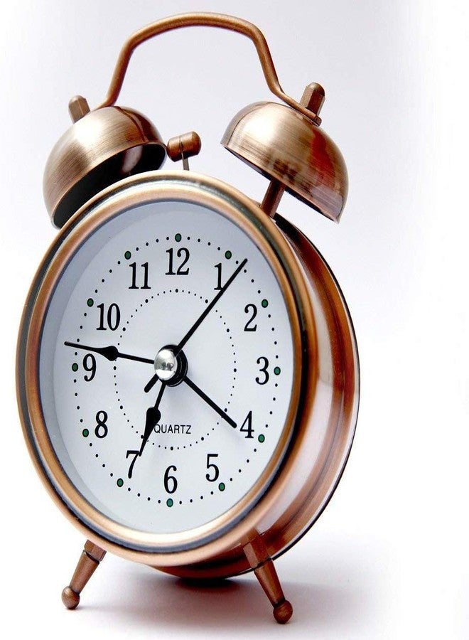 Florastic Metal Twin Bell Copper Table Alarm Clock with Night LED Light for Student, Kids Bedroom, Heavy Sleepers (Copper Colour) - Image 1