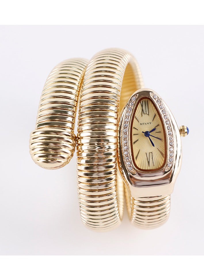 BIFANXI Ladies Fashion Watch, Snake-Shaped Diamond Design Quartz Watch, Fashionable Versatile Bracelet Watch  - Image 1