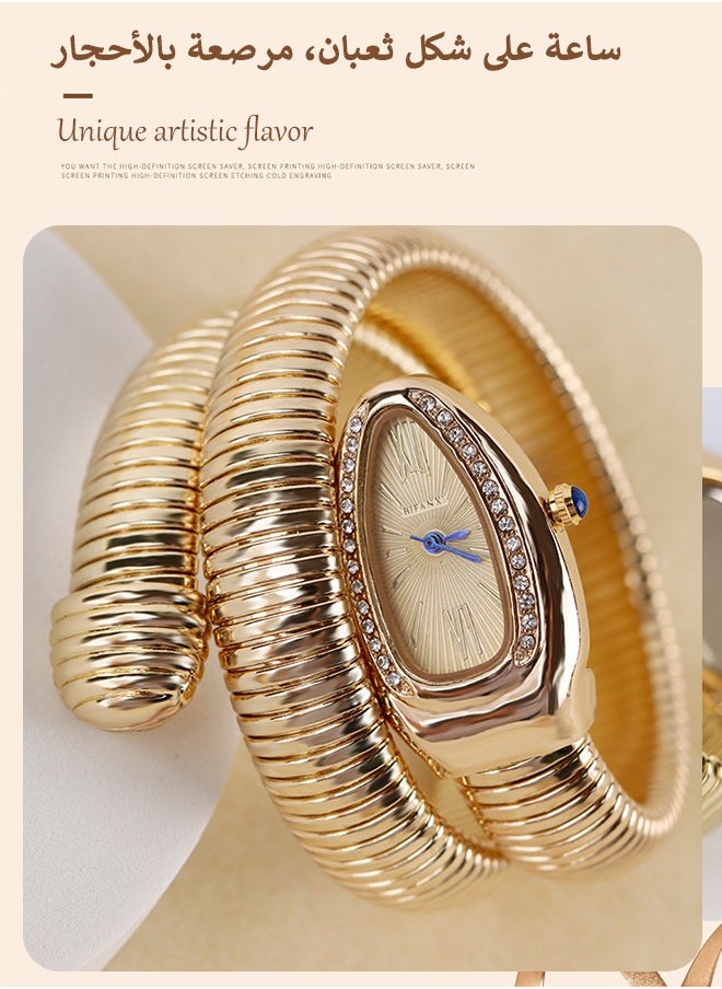 BIFANXI Ladies Fashion Watch, Snake-Shaped Diamond Design Quartz Watch, Fashionable Versatile Bracelet Watch  - Image 2