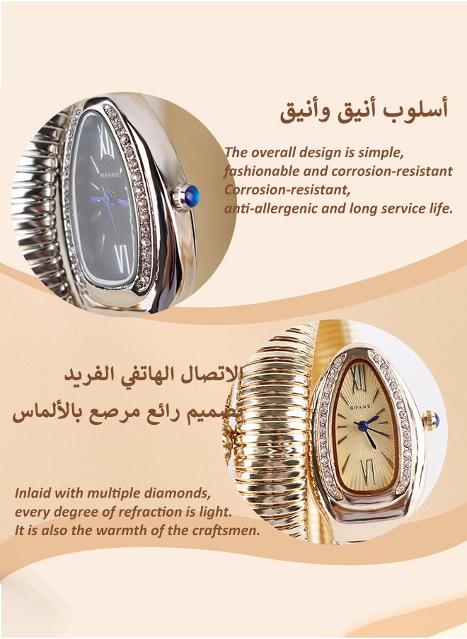 BIFANXI Ladies Fashion Watch, Snake-Shaped Diamond Design Quartz Watch, Fashionable Versatile Bracelet Watch  - Image 4
