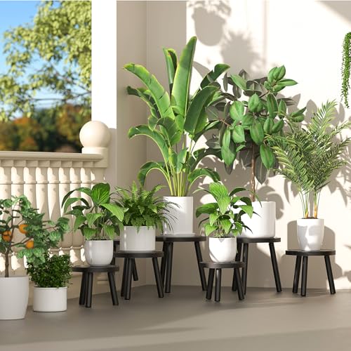 Vecxoty 3Pack Wood Plant Stands Indoor Single Plant Stand for 612 Inch Pots MidCentury Modern Plant Stool Tall Plant Stand for Large Plants for Living Room Balcony Office Black - Image 3