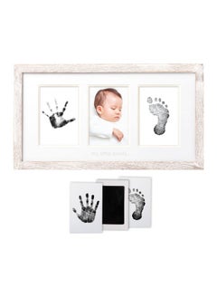 pearhead My Little Prints Newborn Handprint & Footprint Frame Kit - No Mess Clean Touch Ink Pad, Gender-Neutral Keepsake, Ideal Shower Gift, Nursery Decor, Distressed Wood  - Image 1