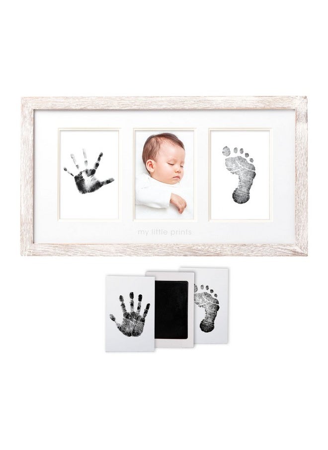 pearhead My Little Prints Newborn Handprint & Footprint Frame Kit - No Mess Clean Touch Ink Pad, Gender-Neutral Keepsake, Ideal Shower Gift, Nursery Decor, Distressed Wood  - Image 1