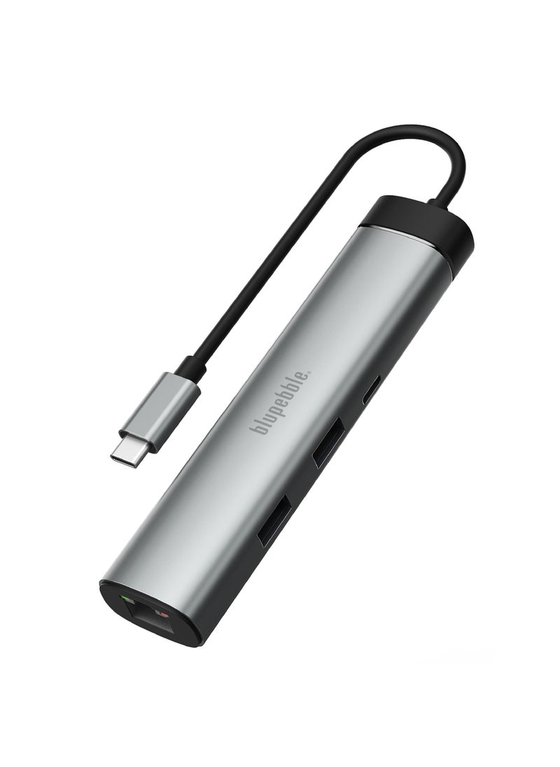 blupebble C6 Hub Aluminum 6 in 1 Multimedia Hub -4K HDMI, Gigabit Ethernet, USB C 3.1, USB-C, 2 USB-A 3.1  - Image 1
