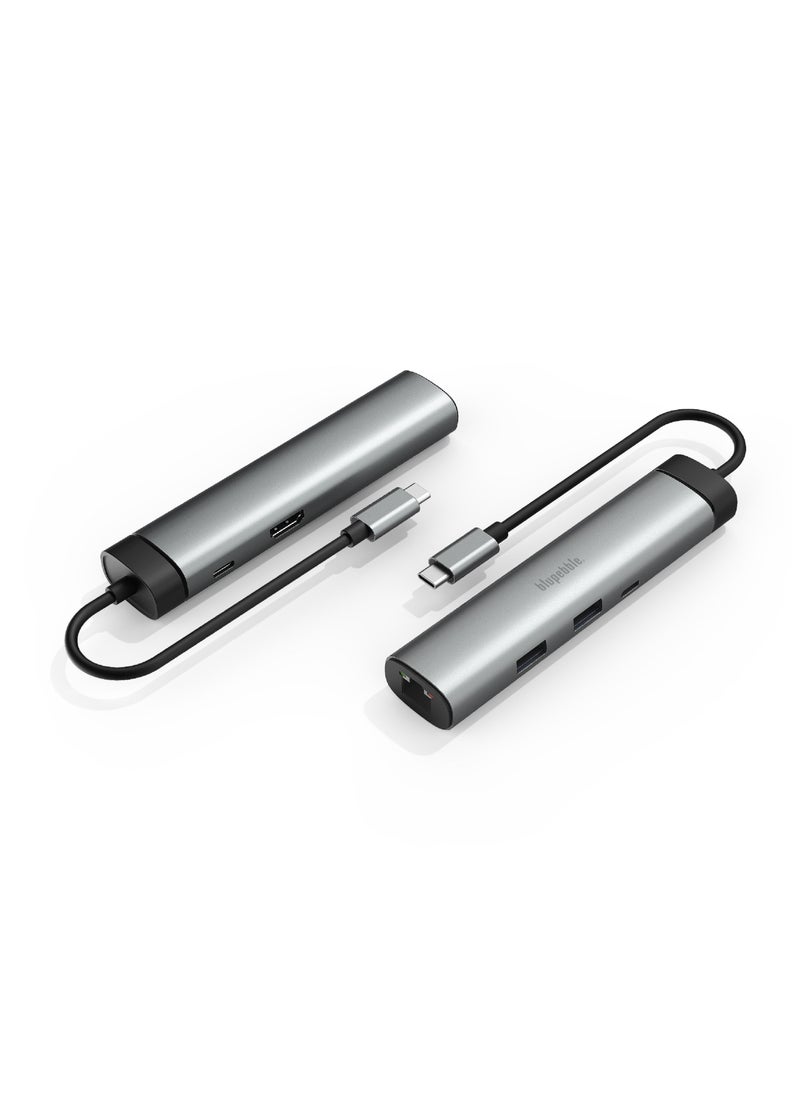 blupebble C6 Hub Aluminum 6 in 1 Multimedia Hub -4K HDMI, Gigabit Ethernet, USB C 3.1, USB-C, 2 USB-A 3.1  - Image 2