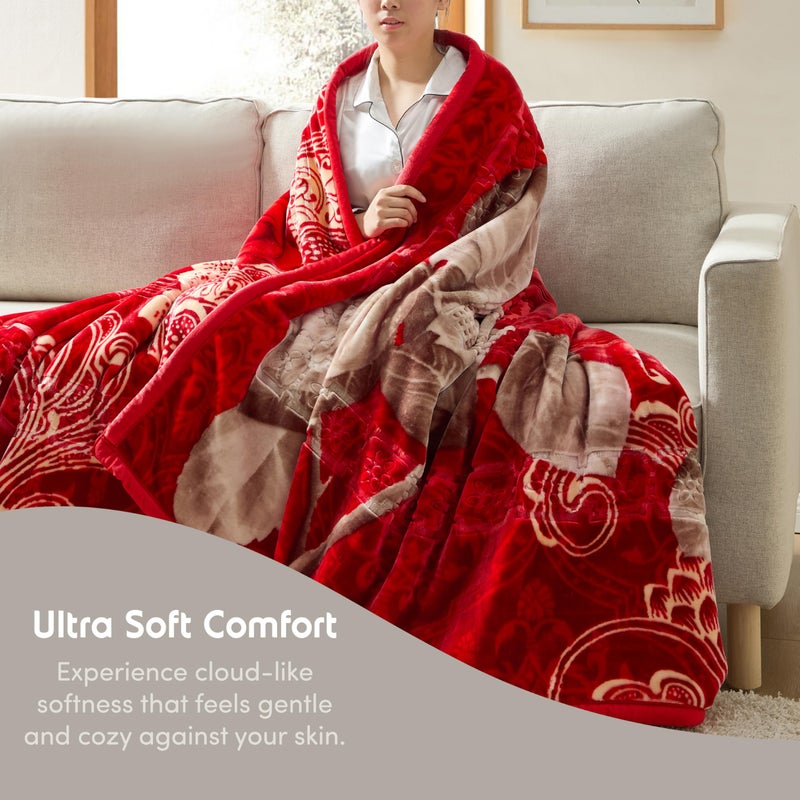 Nestl Korean Mink Blanket Queen Size - 9 Lbs Velvet Fleece Korean Blanket - 2 Ply Warm & Thick Winter Blanket - Wrinkle & Fade Resistant - 79 x 94 Inches (Maroon) - Image 3