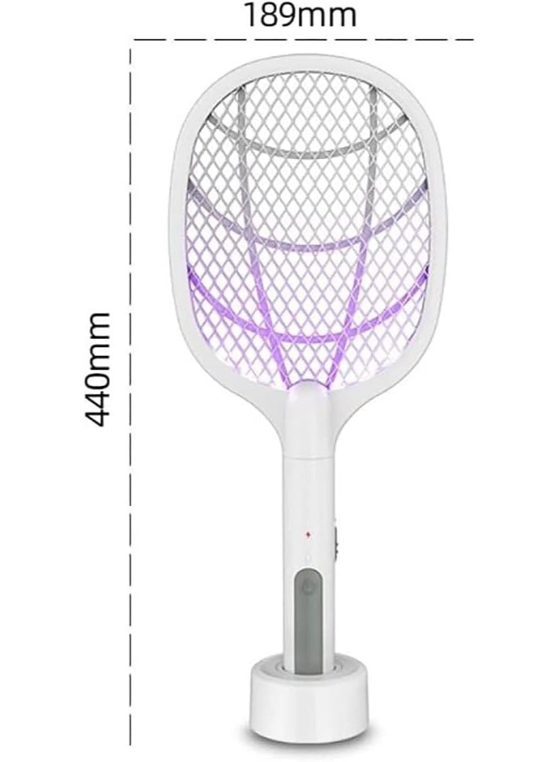 Scrolls Electric Fly Swatter, 3200V USB Rechargeable Fly Killer Bug Zapper Racket with Charging Base, Home and Outdoor Mosquito Killer with LED Light for Mosquitoes, Flies, Bees, Moths (White) - Image 2