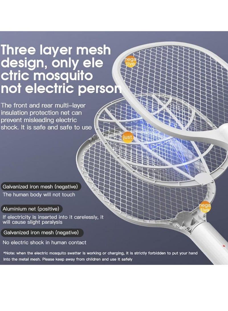 Scrolls Electric Fly Swatter, 3200V USB Rechargeable Fly Killer Bug Zapper Racket with Charging Base, Home and Outdoor Mosquito Killer with LED Light for Mosquitoes, Flies, Bees, Moths (White) - Image 3