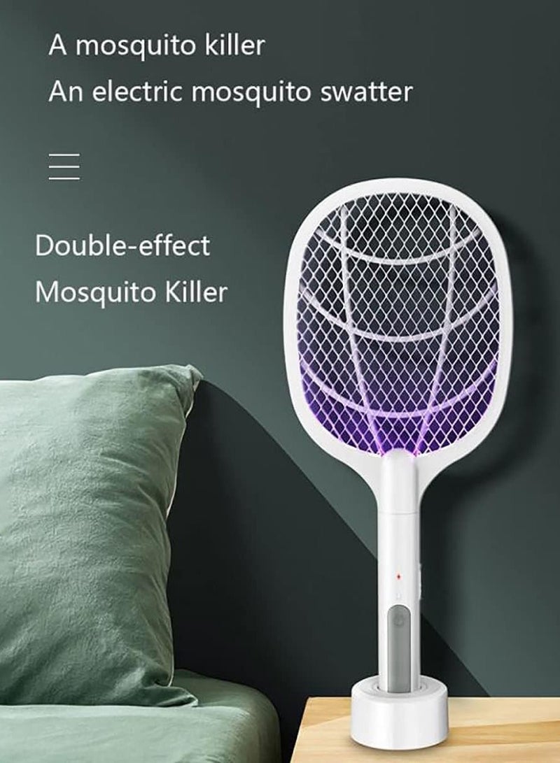 Scrolls Electric Fly Swatter, 3200V USB Rechargeable Fly Killer Bug Zapper Racket with Charging Base, Home and Outdoor Mosquito Killer with LED Light for Mosquitoes, Flies, Bees, Moths (White) - Image 4