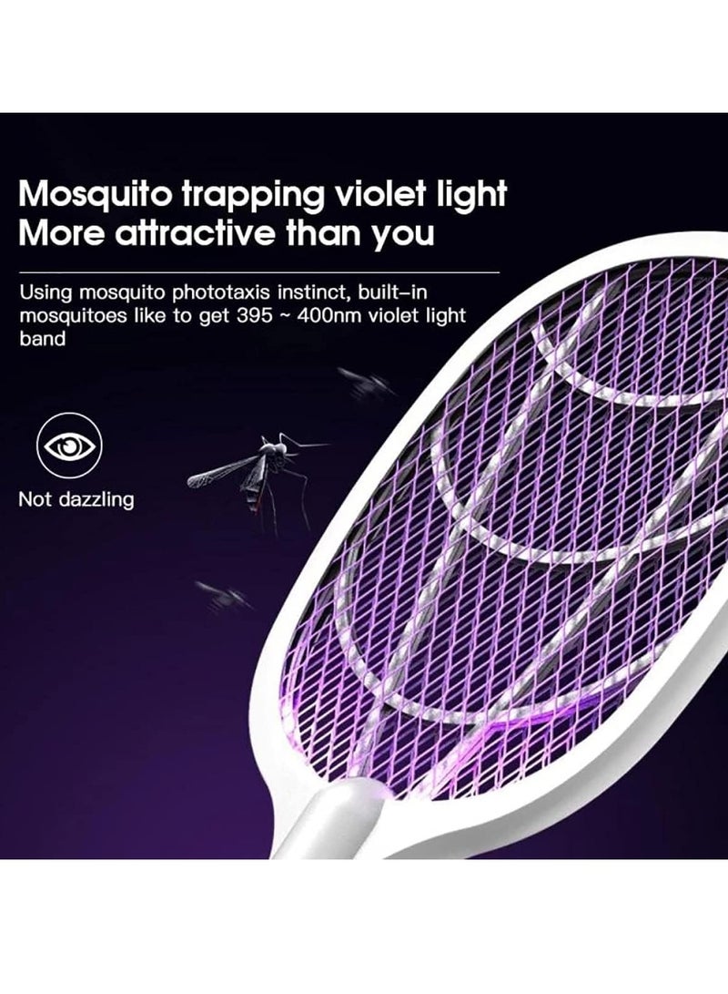 Scrolls Electric Fly Swatter, 3200V USB Rechargeable Fly Killer Bug Zapper Racket with Charging Base, Home and Outdoor Mosquito Killer with LED Light for Mosquitoes, Flies, Bees, Moths (White) - Image 5