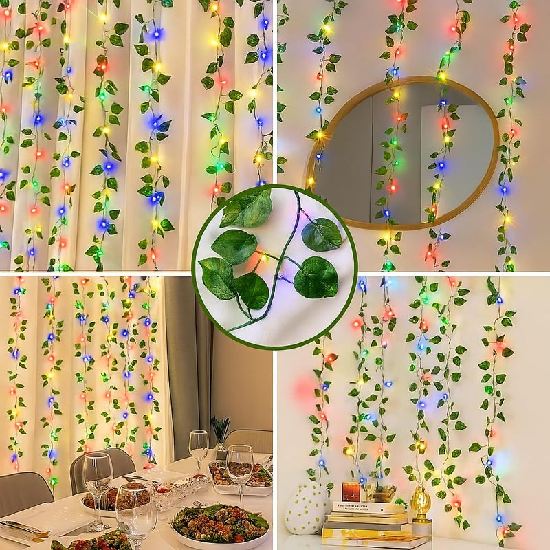 Gesto أضواء خيوط LED على شكل ستارة أوراق صناعية - أضواء خيالية متعددة الألوان مع وحدة تحكم بـ 8 أوضاع، قابس AC للمنزل، الغرفة، الجدار، عيد الميلاد، الزفاف وزينة ديوالي، أضواء أوراق خضراء معلقة (10x3 قدم) - Image 4