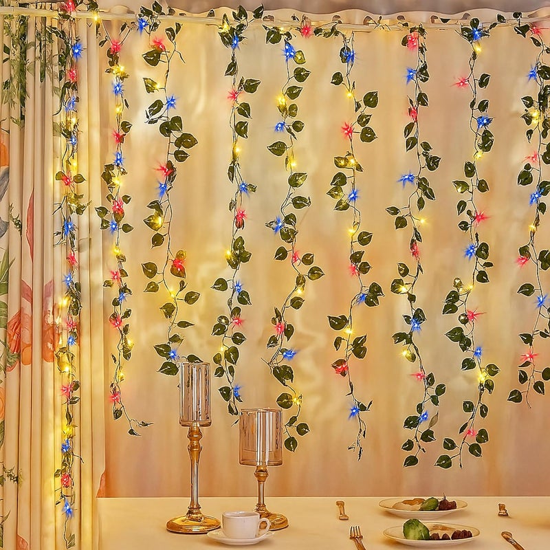 Gesto أضواء خيوط LED على شكل ستارة أوراق صناعية - أضواء خيالية متعددة الألوان مع وحدة تحكم بـ 8 أوضاع، قابس AC للمنزل، الغرفة، الجدار، عيد الميلاد، الزفاف وزينة ديوالي، أضواء أوراق خضراء معلقة (10x3 قدم) - Image 1