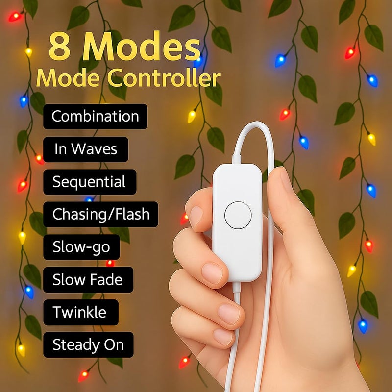 Gesto أضواء خيوط LED على شكل ستارة أوراق صناعية - أضواء خيالية متعددة الألوان مع وحدة تحكم بـ 8 أوضاع، قابس AC للمنزل، الغرفة، الجدار، عيد الميلاد، الزفاف وزينة ديوالي، أضواء أوراق خضراء معلقة (10x3 قدم) - Image 2