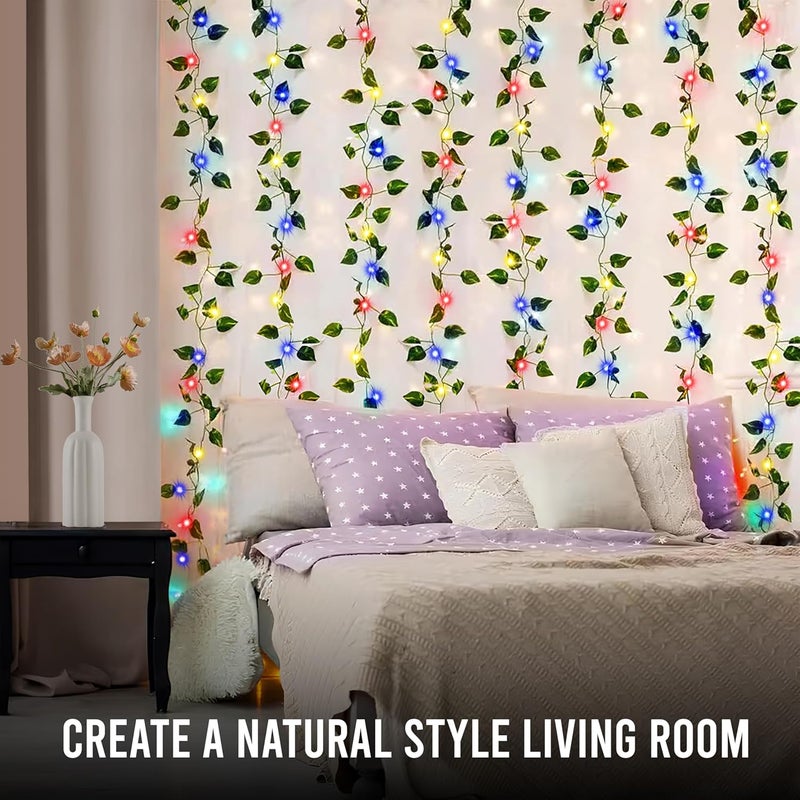 Gesto أضواء خيوط LED على شكل ستارة أوراق صناعية - أضواء خيالية متعددة الألوان مع وحدة تحكم بـ 8 أوضاع، قابس AC للمنزل، الغرفة، الجدار، عيد الميلاد، الزفاف وزينة ديوالي، أضواء أوراق خضراء معلقة (10x3 قدم) - Image 5