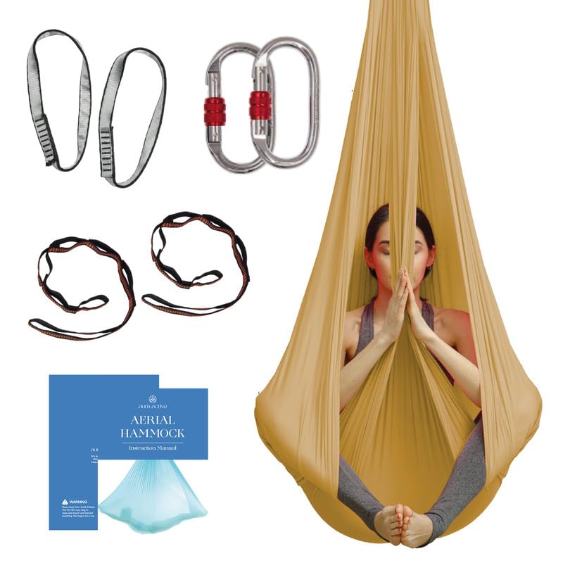 Aum Active Aerial Silk Yoga Hammock Swing for Home Inversion Exercises Starter Kit for All Levels Durable with Extension Straps Carabiners and Pose Guide