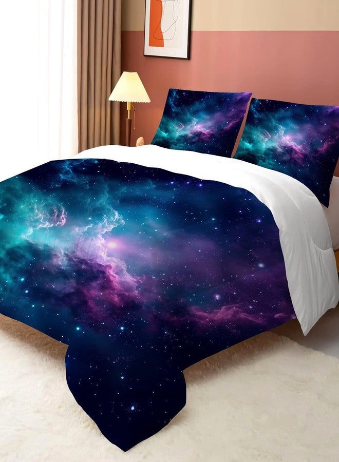FUYEUN Blue Galaxy Comforter Set Twin Size Space Bedding for Kids Girls Teen Bedroom Decor Moon Cloud Starry Sky Glitter Star Quilt Bed Sets, 1 Comforter 1 Pillowcase - Image 4