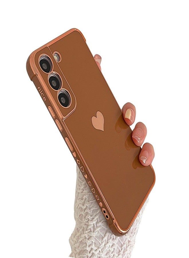 phylla Design for Samsung Galaxy S22 Plus/S22+ Phone Case,Cute Love Heart Luxury Gold Plating Edge Case for Women Men Camera Protection Shockproof Bumper with Side Small Heart Pattern (Brown) - Image 1