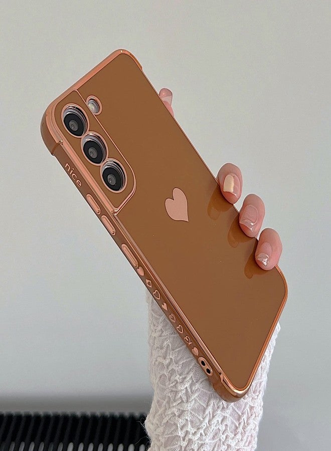 phylla Design for Samsung Galaxy S22 Plus/S22+ Phone Case,Cute Love Heart Luxury Gold Plating Edge Case for Women Men Camera Protection Shockproof Bumper with Side Small Heart Pattern (Brown) - Image 3
